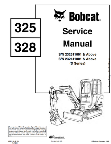 BOBCAT 325 328 D SERIES HYDRAULIC EXCAVATOR