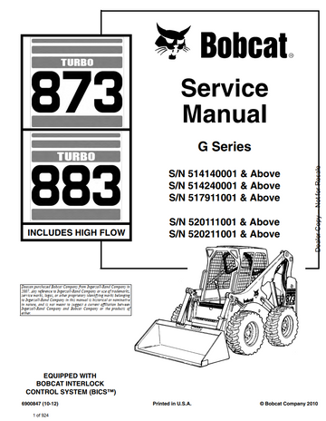 BOBCAT 873 883 TURBO HIGH FLOW BICS LOADER