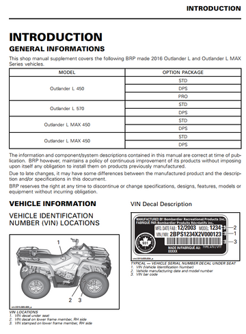 CAN-AM 2016 OUTLANDER L 570/MAX SERIES ATV