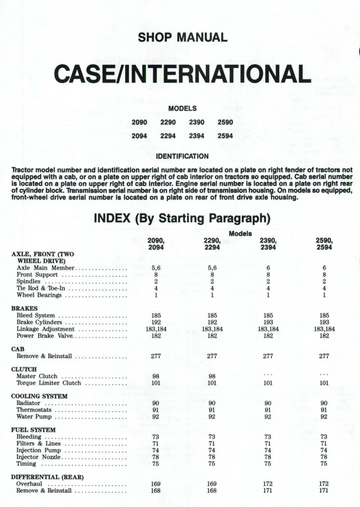 CASE INTERNATIONAL 2090 2094 2290 2294 2390 2394 2590 2594 TRACTOR