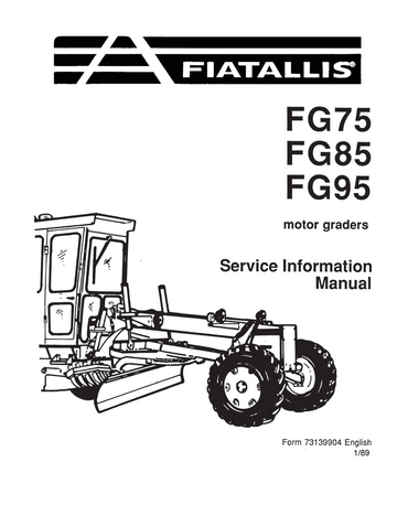 FIAT ALLIS FG FG75 FG85 FG95 MOTOR GRADER