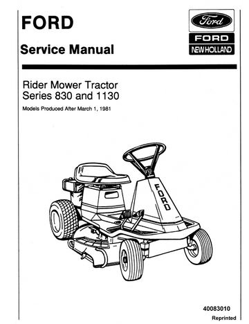 FORD NEW HOLLAND SERIES 830 1130 RIDING MOWER TRACTOR