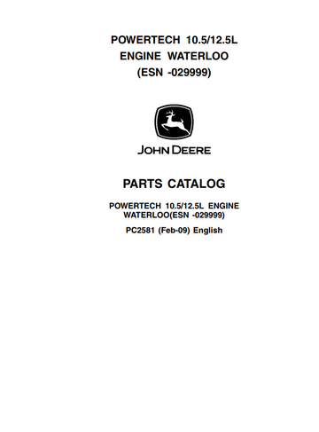 JOHN DEERE POWER TECH 10.5L 12.5L ENGINE WATERLOO PARTS CATALOG