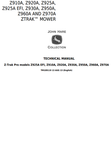 JOHN DEERE Z910A - Z925A EFI Z930A Z950A Z960A Z970A ZTRACK MOWER