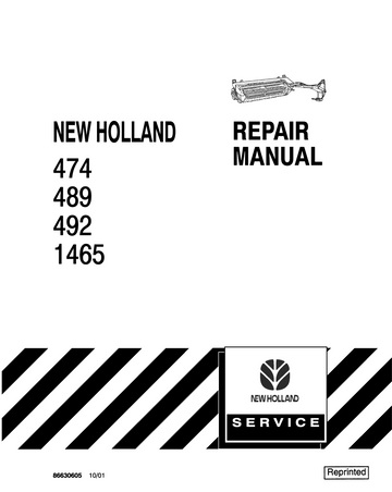 NEW HOLLAND 474 489 492 1465 HAYBINE MOWER CONDITIONER