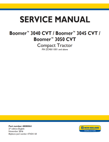 NEW HOLLAND BOOMER 3040 CVT/BOOMER, 3045 CVT/BOOMER, 3050 CVT
