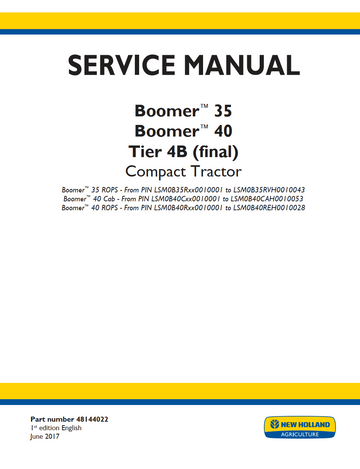 NEW HOLLAND BOOMER 35 BOOMER 40 TIER 4B COMPACT TRACTOR