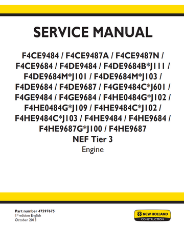 NEW HOLLAND CNH NEF F4CE F4DE F4GE F4HE 4 CYLINDERS TIER 3 ENGINE