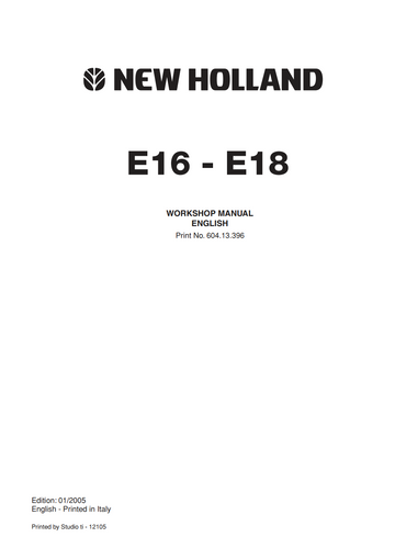 NEW HOLLAND E16 E18 COMPACT EXCAVATOR