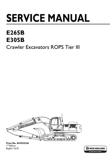 NEW HOLLAND E265B E305B ROPS TIER 3 III HYDRAULIC EXCAVATOR