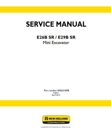 NEW HOLLAND E26B SR E29B SR HYDRAULIC MINI EXCAVATOR