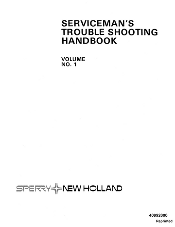 NEW HOLLAND SERVICEMAN'S TROUBLESHOOTING HANDBOOK VOL 1