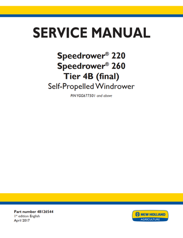 NEW HOLLAND SPEEDROWER 220 260 TIER 4B SELF PROPELLED WINDROWER