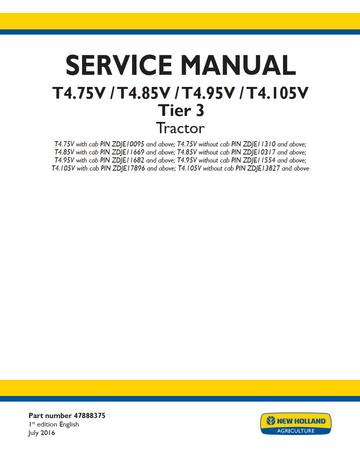NEW HOLLAND T4.75V T4.85V T4.95V T4.105V TIER 3 TRACTOR