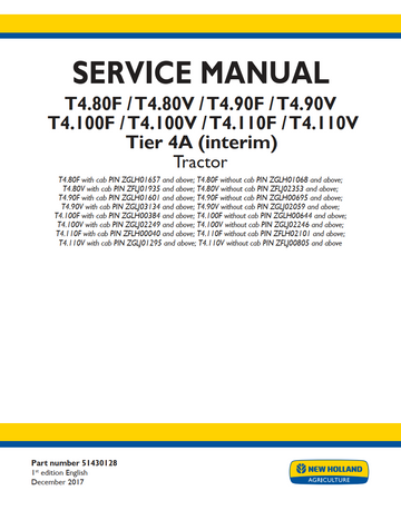 NEW HOLLAND T4.80F T4.80V T4.90F T4.90V T4.100F T4.100V T4.110F T4.110V TIER 4A TRACTOR