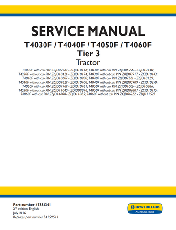 NEW HOLLAND T4030F T4040F T4050F T4060F TIER 3 TRACTOR