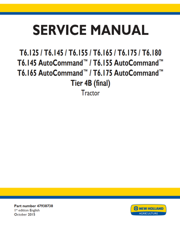 NEW HOLLAND T6.125 T6.145 T6.155 T6.165 T6.175 T6.180 TIER 4B TRACTOR