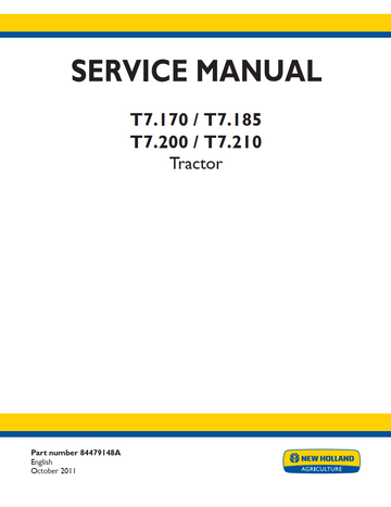 NEW HOLLAND T7 SERIES T7.170 T7.185 T7.200 T7.210 TRACTOR