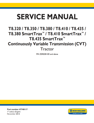 NEW HOLLAND T8.320 T8.350 T8.380 T8.410 T8.435 SMART TRAX & CVT TRACTOR