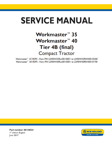 NEW HOLLAND WORKMASTER 35 40 TIER 4B COMPACT TRACTOR