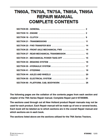 NEW HOLLAND TNA SERIES TN60A TN70A TN75A TN85A TN95A TRACTOR SERVICE MANUAL
