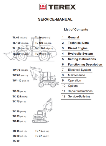 TEREX SKL HML HR TL TW TC WHEEL LOADER