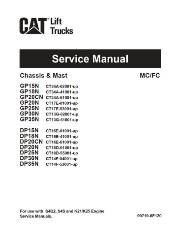 CATERPILLAR CAT DP15N DP18N DP20CN DP20N DP25N DP30N DP35N LIFT TRUCK SERVICE MANUAL