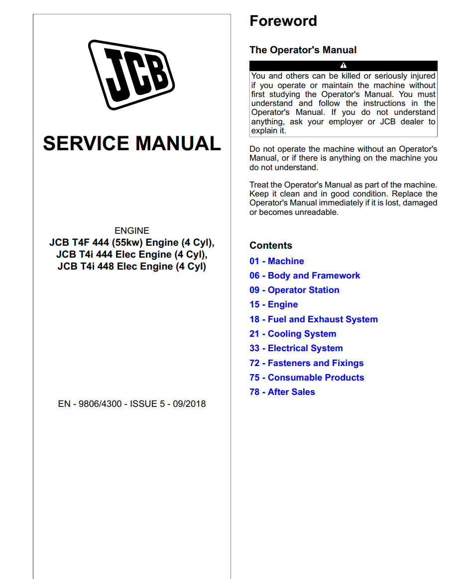 JCB T4F 444, T4i 444, T4i 448 4 Cyl. DIESEL ENGINE