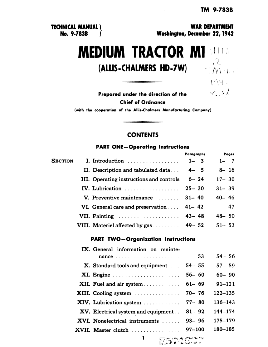 ALLIS-CHALMERS HD7W HD10W MEDIUM & HEAVY CRAWLER TRACTOR