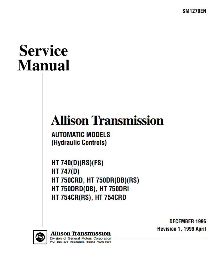 ALLISON TRANSMISSION HT 700 740 747 750 754 SERIES
