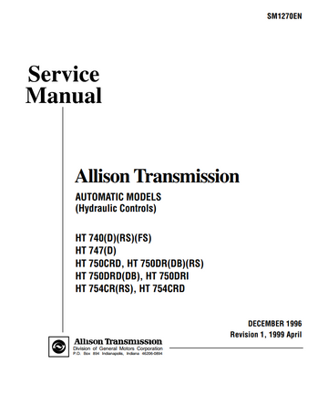 ALLISON TRANSMISSION HT 700 740 747 750 754 SERIES