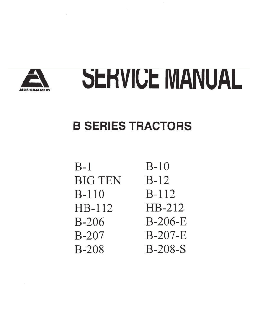 ALLIS CHALMERS B SERIES B1 B10 BIG TEN B110 B112 HB112 TRACTOR