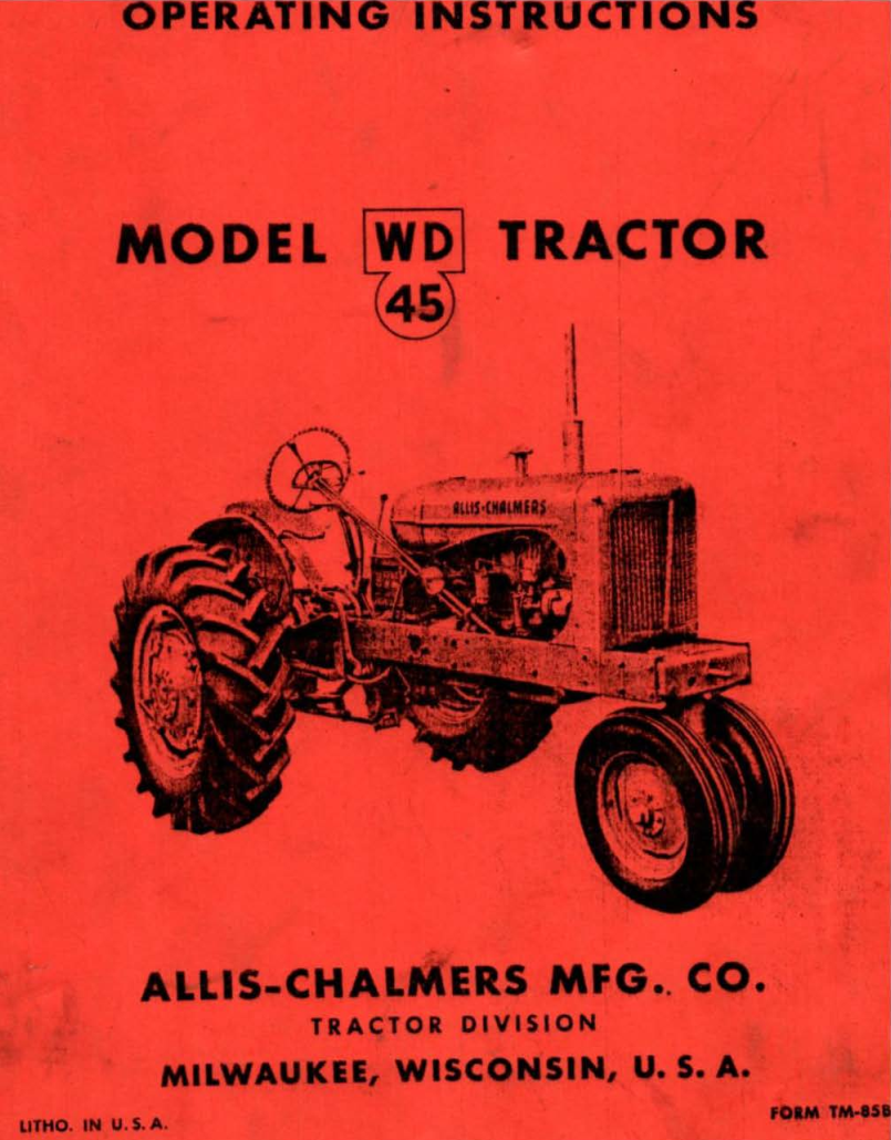 ALLIS CHALMERS WD 45 OPERATOR MANUAL