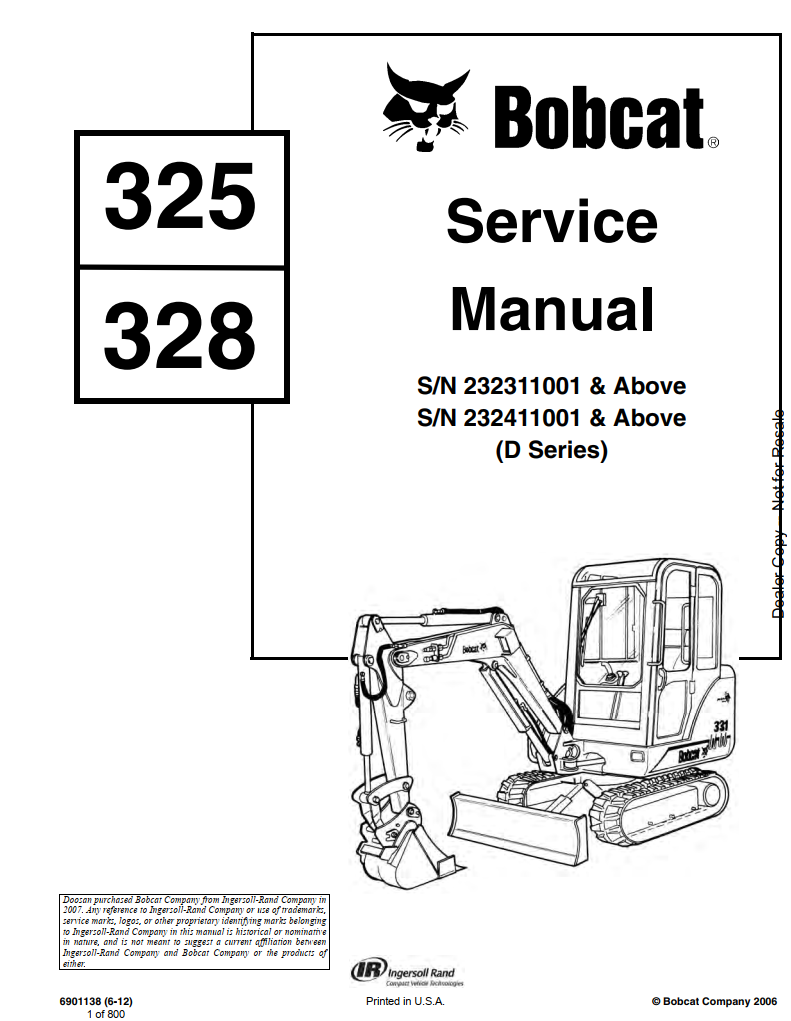 BOBCAT 325 328 D SERIES HYDRAULIC EXCAVATOR