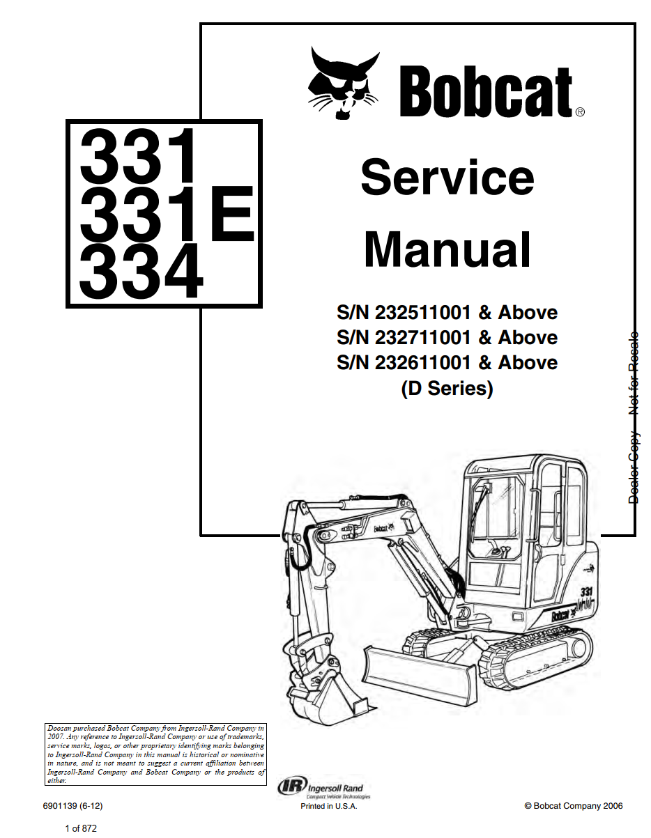 BOBCAT 331 334 331E D SERIES MINI EXCAVATOR