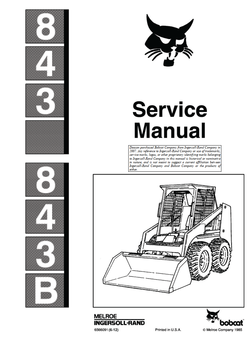 BOBCAT 843 843B SKID STEER LOADER