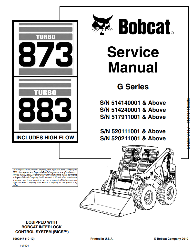 BOBCAT 873 883 TURBO HIGH FLOW BICS LOADER