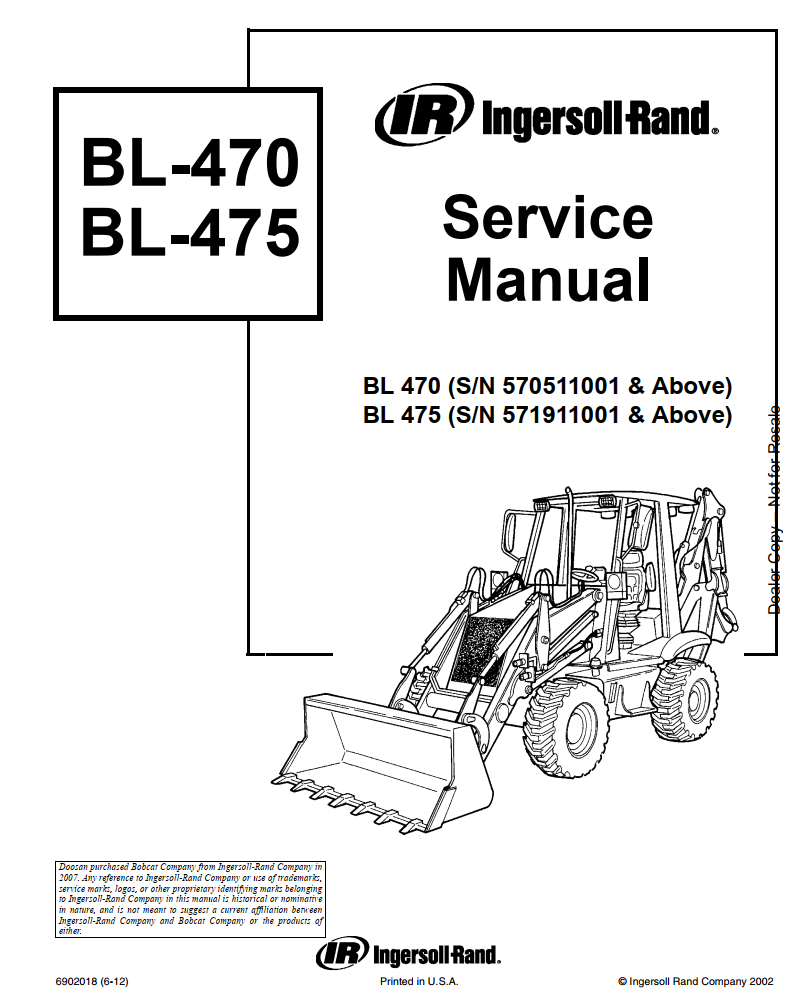 BOBCAT BL470 BL475 BACKHOE LOADER