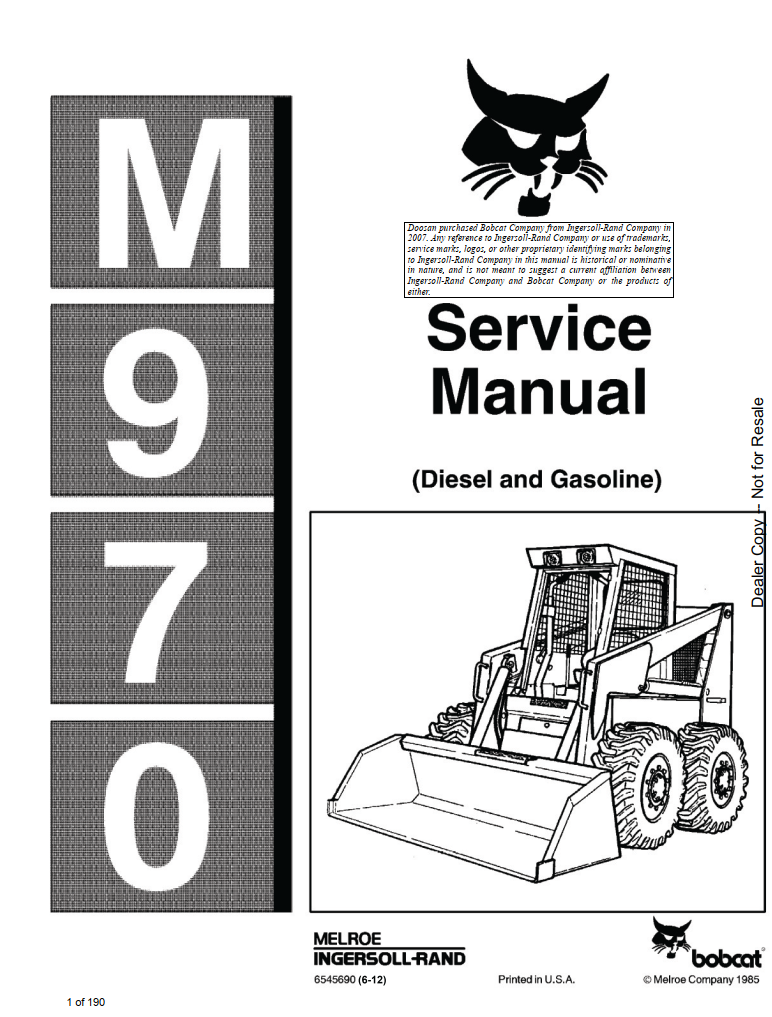 BOBCAT M970 M-970 DIESEL PETROL SKID STEER LOADER