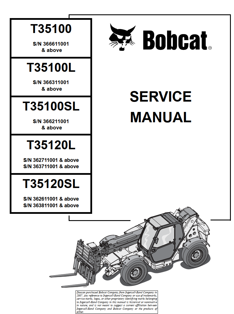 BOBCAT T35100 T35100L T35100SL T35120L T35120SL TELEHANDLER