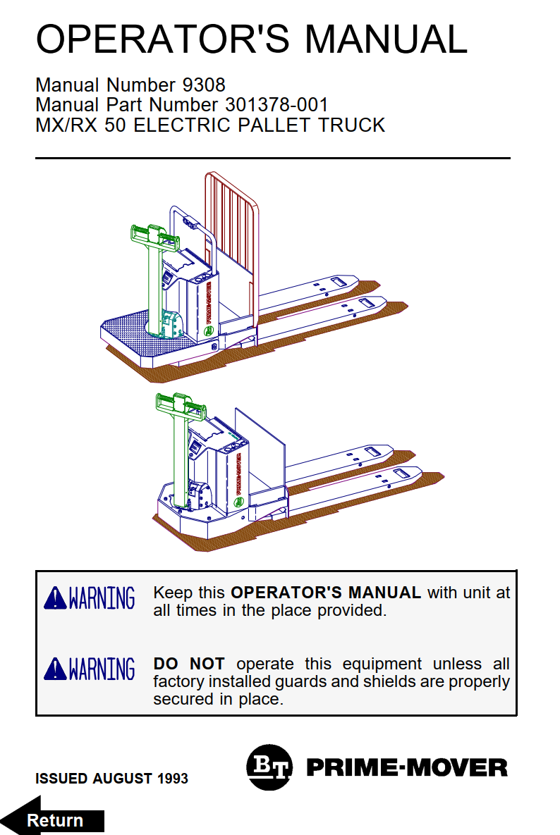 BT MX50 RX50 ELECTRIC LOW LIFT PALLET TRUCK