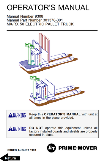 BT MX50 RX50 ELECTRIC LOW LIFT PALLET TRUCK