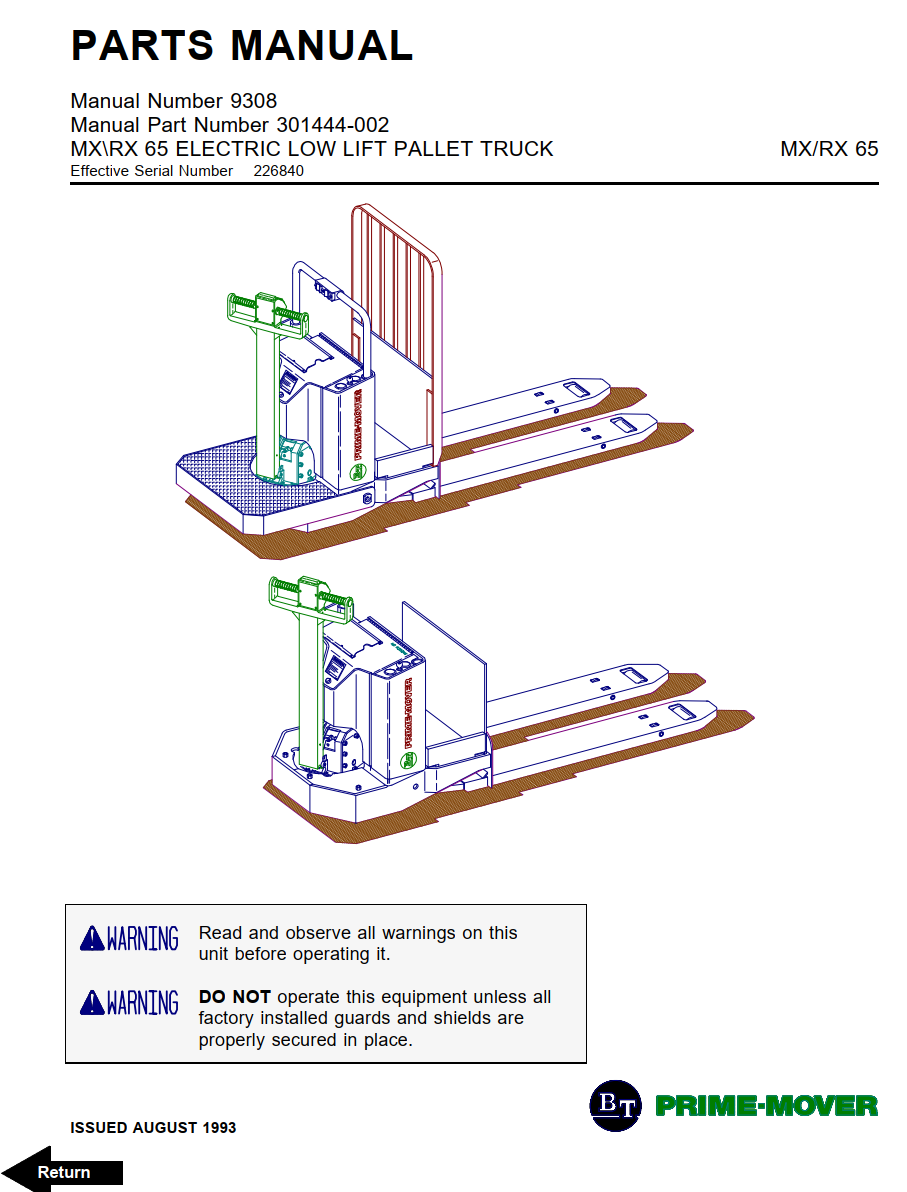 BT MX65 RX65 LOW LIFT PALLET FORKLIFT