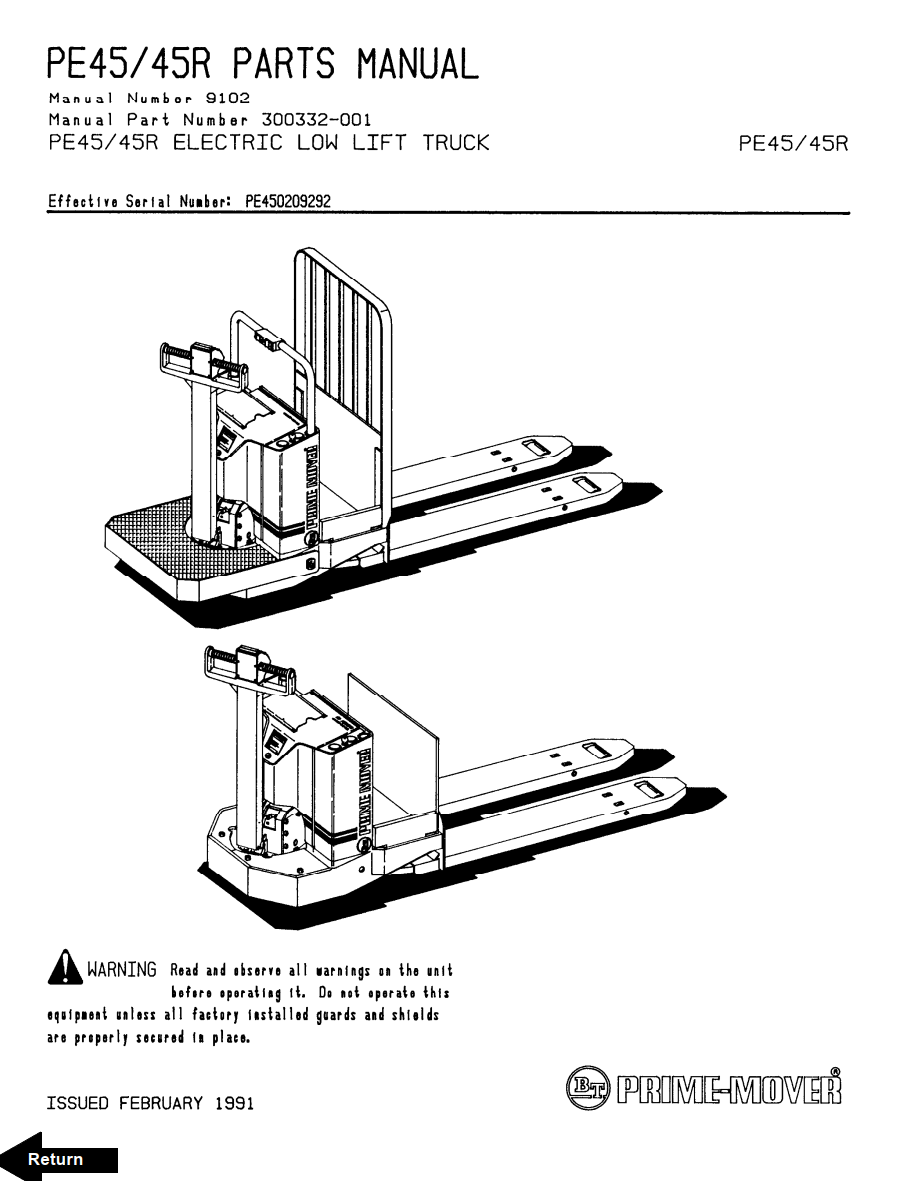 BT PE-45 PE-45R ELECTRIC LOW LIFT FORKLIFT