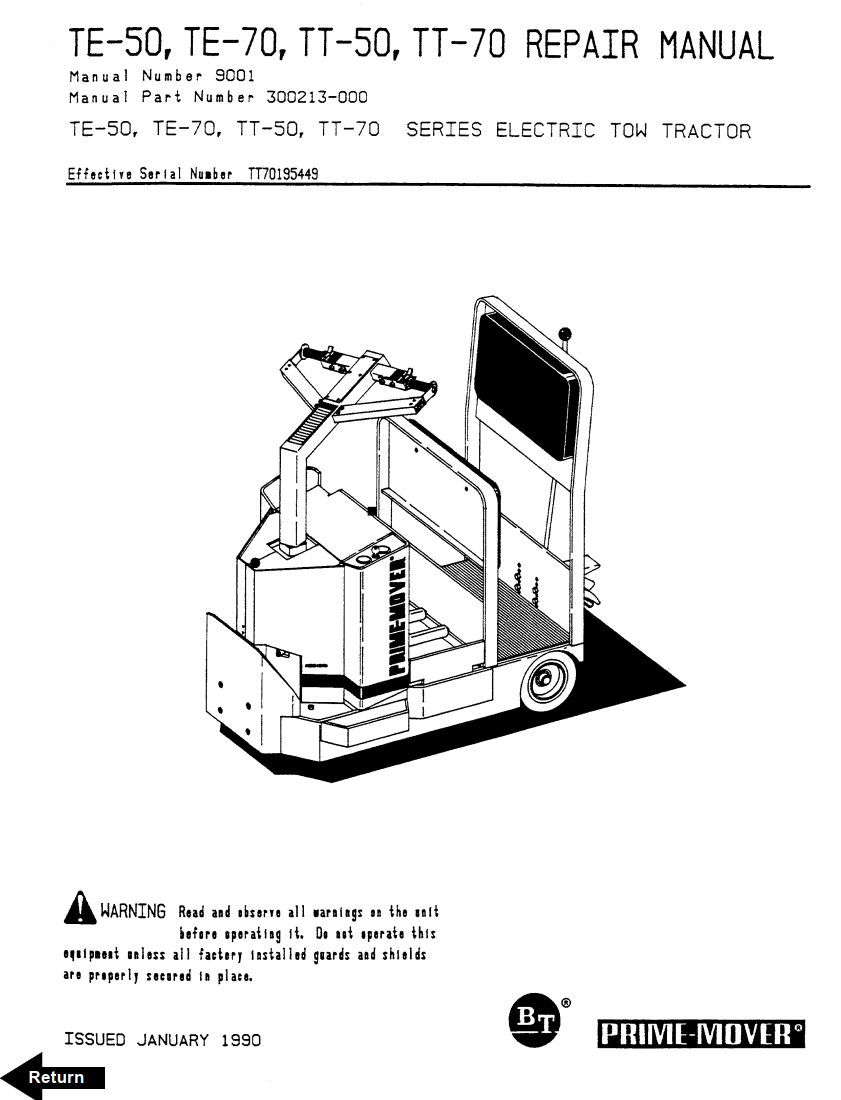 BT PRIME MOVER TE-50 TE-70 TT-50 TT-70 ELECTRIC TRACTOR
