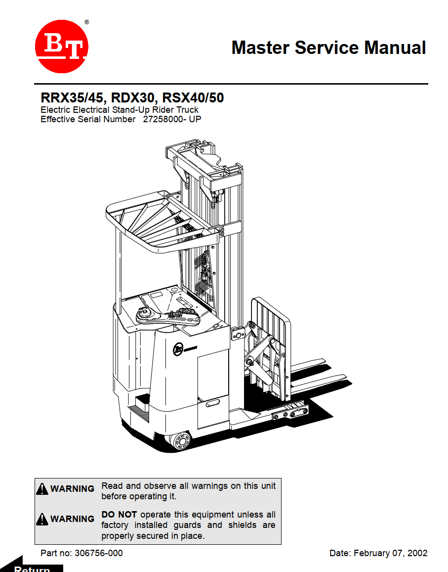 BT RRX35 RRX45 RDX30 RSX40 RSX50 ELECTRIC FORKLIFT