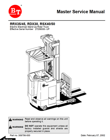 BT RRX35 RRX45 RDX30 RSX40 RSX50 ELECTRIC FORKLIFT