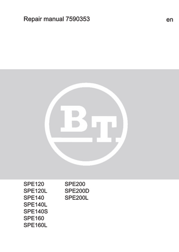 BT SPE120 SPE120L SPE140 SPE140L SPE140S SPE160 SPE160L SPE200 SPE200D SPE200L STACKER TRUCK