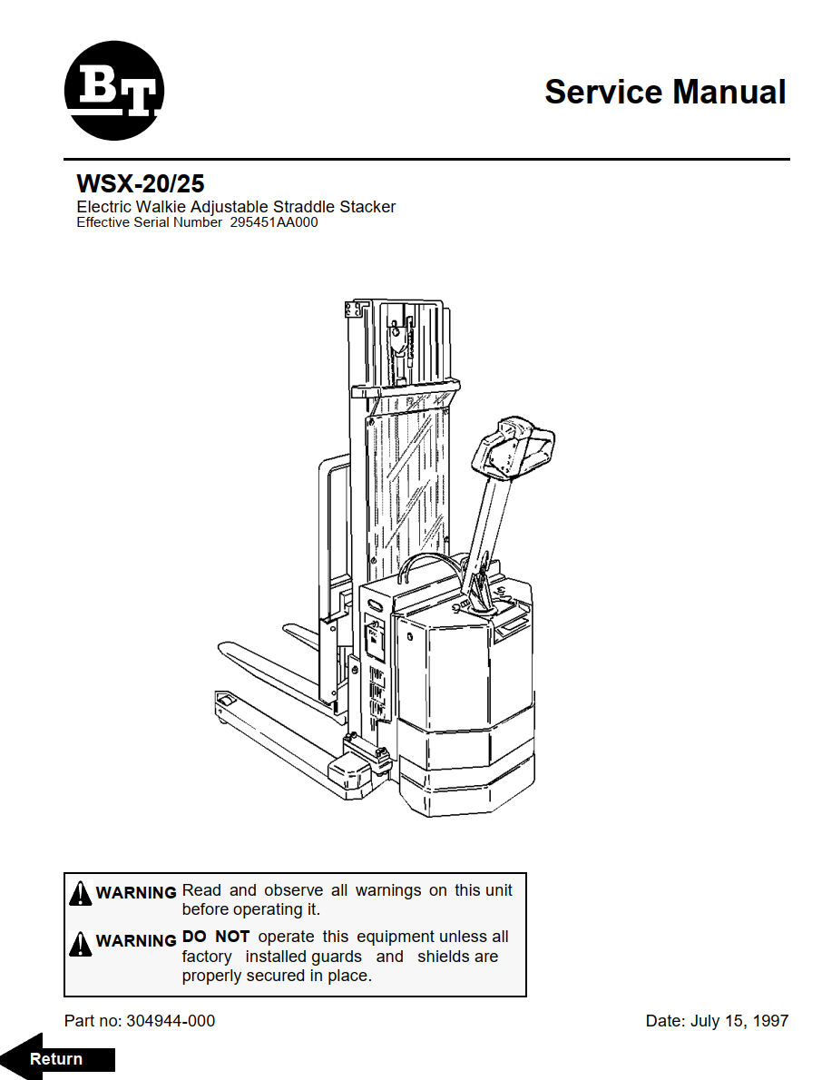 BT WRX-20 WRX-25 ELECTRIC ELECTRIC WALKIE TRUCK