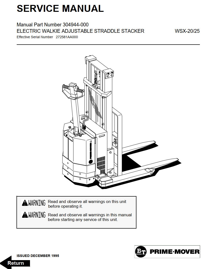 BT WSX20 WSX25 ELECTRIC WALKIE STACKER